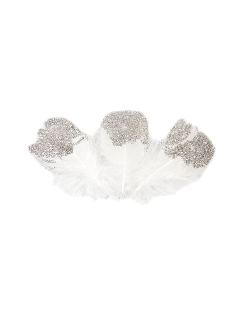 25 weiße und silberne Glitzer-Federn 7,5 cm für Dekoration 25 weiße und silberne Glitzer-Federn 7,5 cm für Dekoration von HOBI
