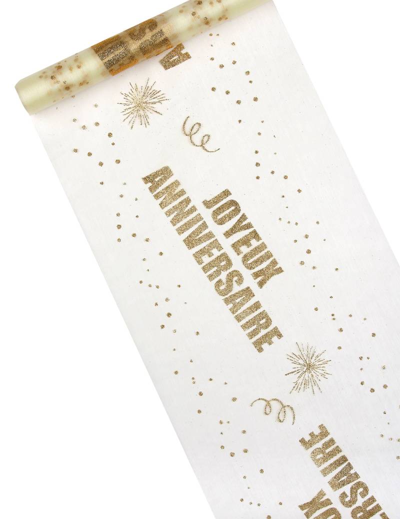 Organza Tischläufer Happy Birthday Gold 29 cm x 5 m Organza Tischläufer Happy Birthday Gold 29 cm x 5 m von HOBI