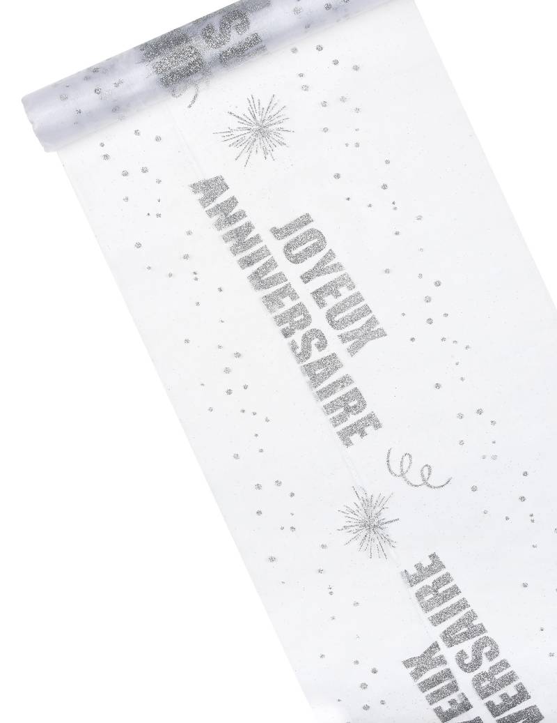 Organza Tischläufer Happy Birthday Silber 29 cm x 5 m von HOBI
