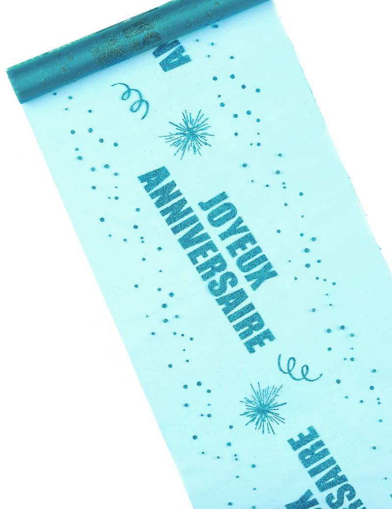 Organza Tischläufer Happy Birthday Türkis 29 cm x 5 m von HOBI