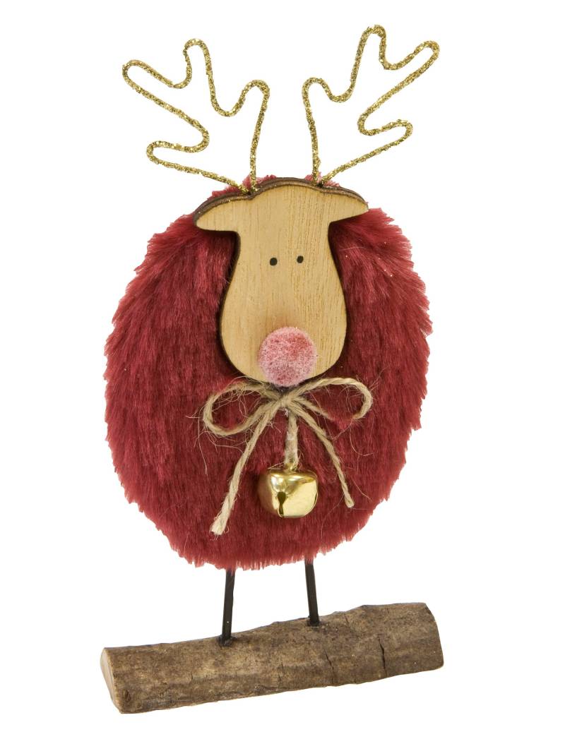 Rentier-Tischdeko aus Holz und Fellstoff braun-bordeauxrot 15 cm von HOBI