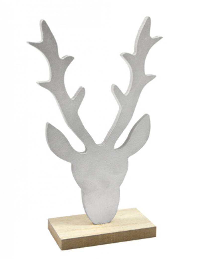Rentierkopf-Tischdeko Weihnachten silberfarben 18 x 11 x 4,5 cm von HOBI