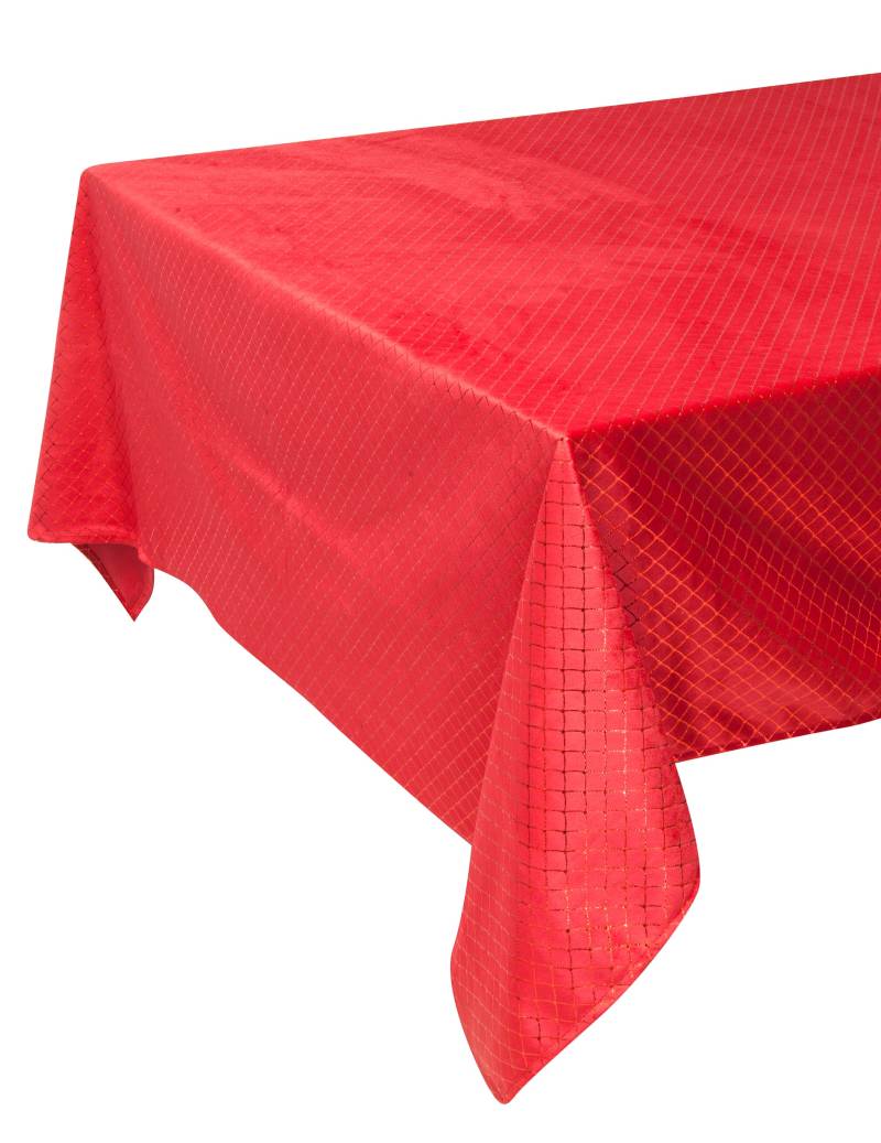 Rote Samt-Tischdecke mit Metallic-Muster (140 x 240 cm) für den Weihnachtstisch von HOBI