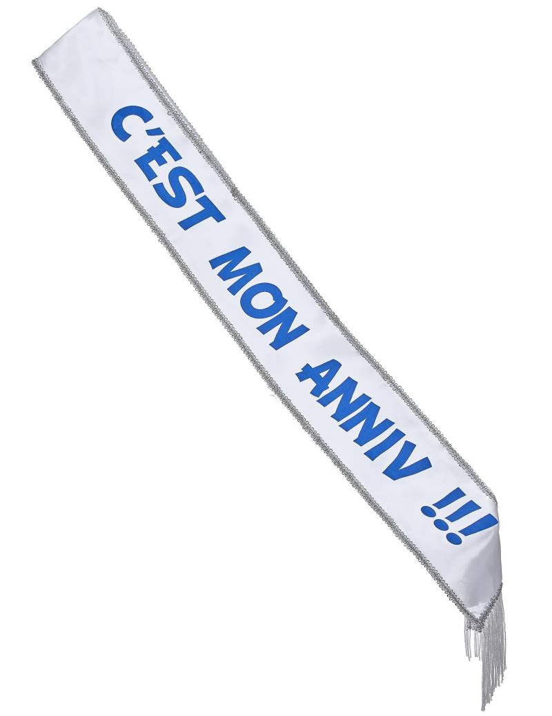 Satinschärpe It's my Birthday für Erwachsene Blau Weiß von HOBI