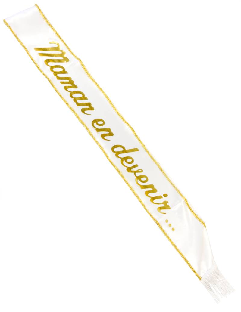 Satinschärpe Mom to Be für Erwachsene weiß und gold von HOBI