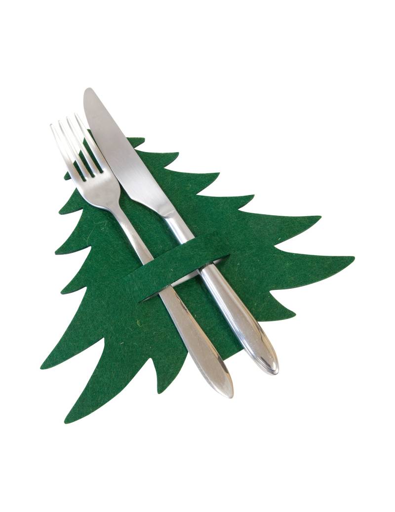 Tannenbaum Besteckhalter aus Filz grün und rot für die Tischdeko von HOBI