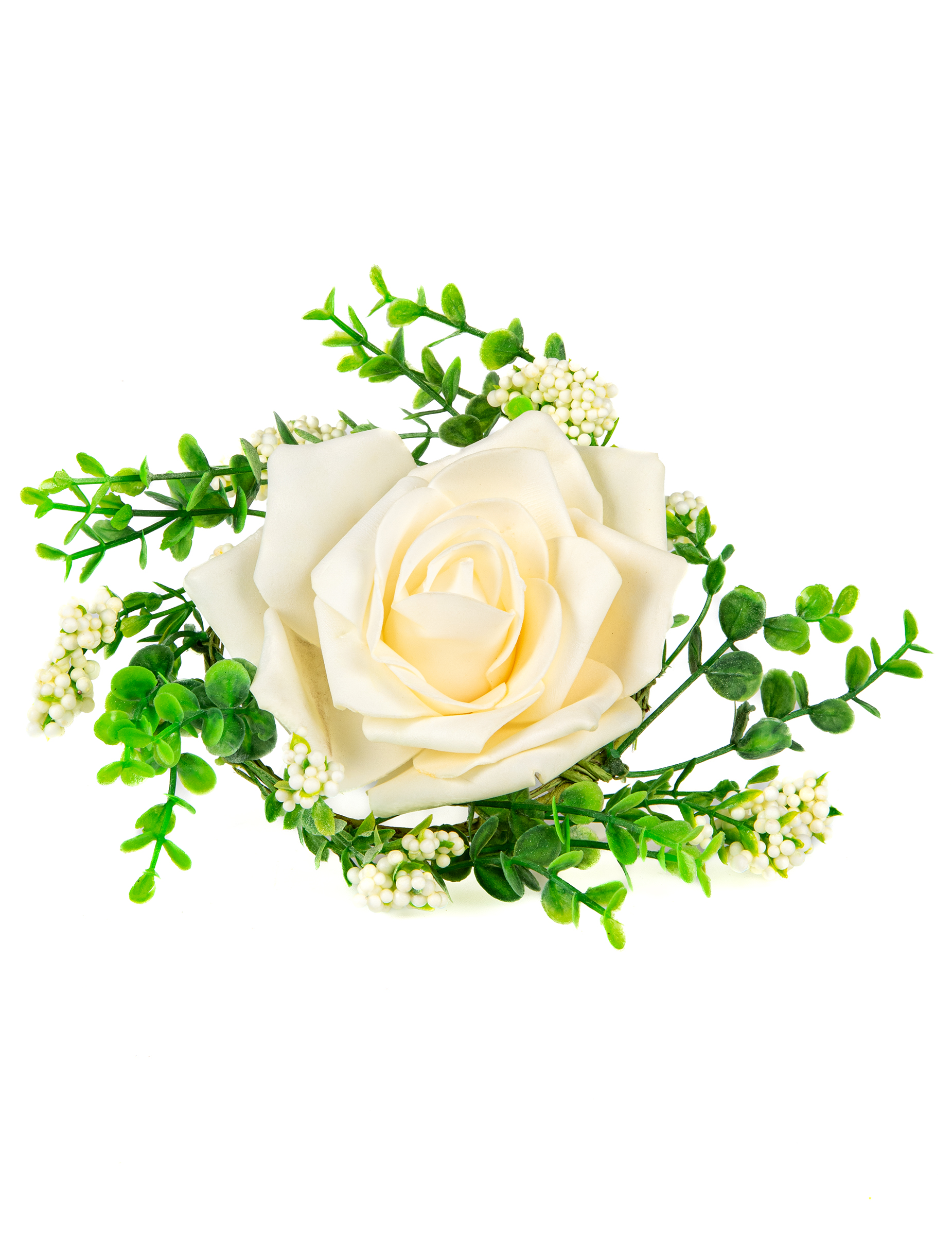 Tischgesteck Rose Elfenbein mit Blattwerk 18 cm von HOBI