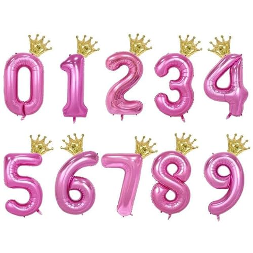 2 Stück 32-Zoll-Regenbogen-Zahlen-Folienballons mit Krone für Kinder, Jungen, Mädchen, 1. Geburtstag, Party-Dekorationen, Roségold von HOCEDO