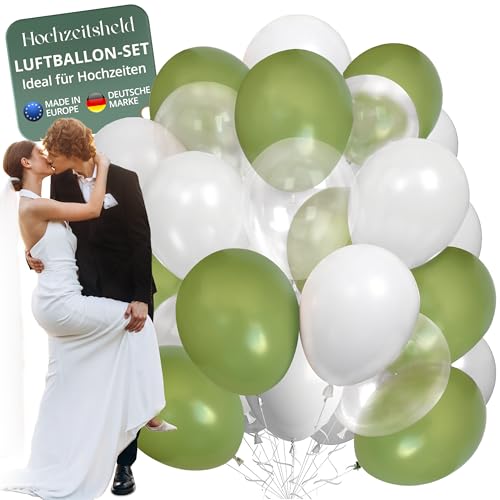 Hochzeitsheld® Luftballons Hochzeit Grün 50 Stück - 100% Made in EU Aus Biologisch Abbaubarem Kautschuklatex - Helium Ballons für Hochzeiten von HOCHZEITSHELD