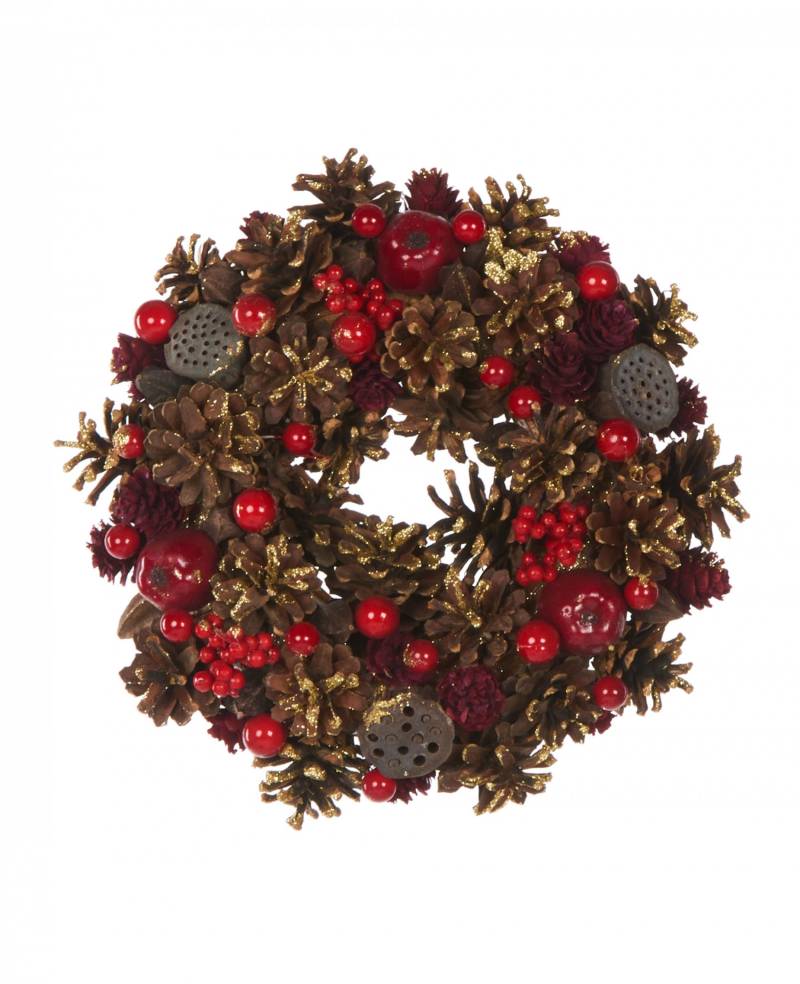 Adventskranz rote Beeren Weihnachts-Tischdeko rot-braun 25 cm von HOGEWONING BV