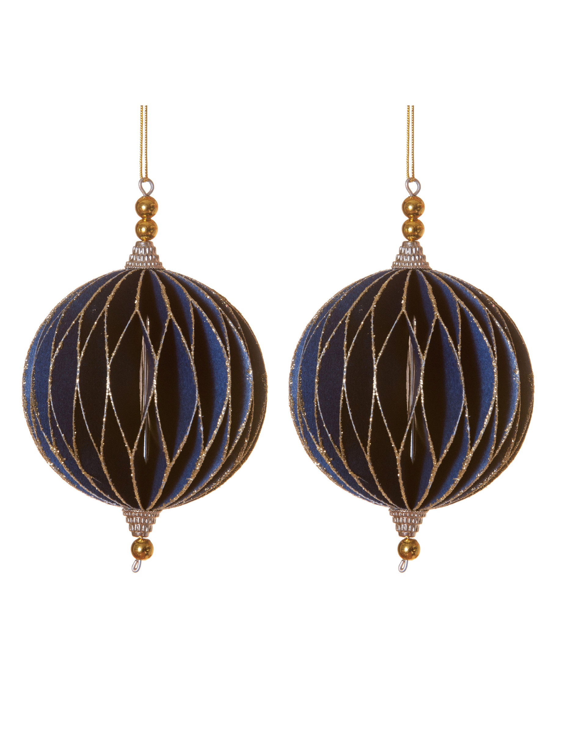 Glitzer Origami-Christbaumkugeln 2 Stück blau-goldfarben 13 cm Glitzer Origami-Christbaumkugeln 2 Stück blau-goldfarben 13 cm von HOGEWONING BV