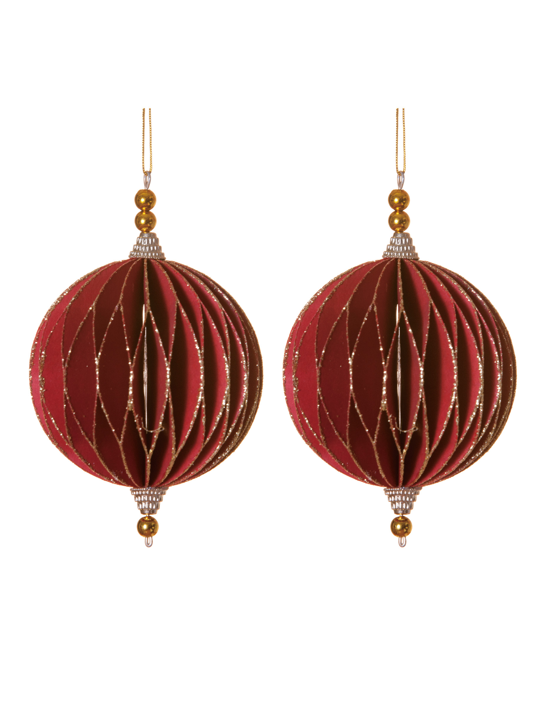 Glitzernde Origami-Weihnachtskugeln Weihnachts-Hängedeko 2 Stück rot-goldfarben 13 cm Glitzernde Origami-Weihnachtskugeln Weihnachts-Hängedeko 2 Stück rot-goldfarben 13 cm von HOGEWONING BV