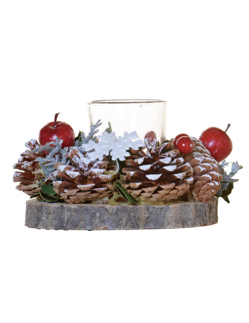 Kerzenhalter Weihnachten Tannenzapfen braun-weiß-rot 15 cm von HOGEWONING BV
