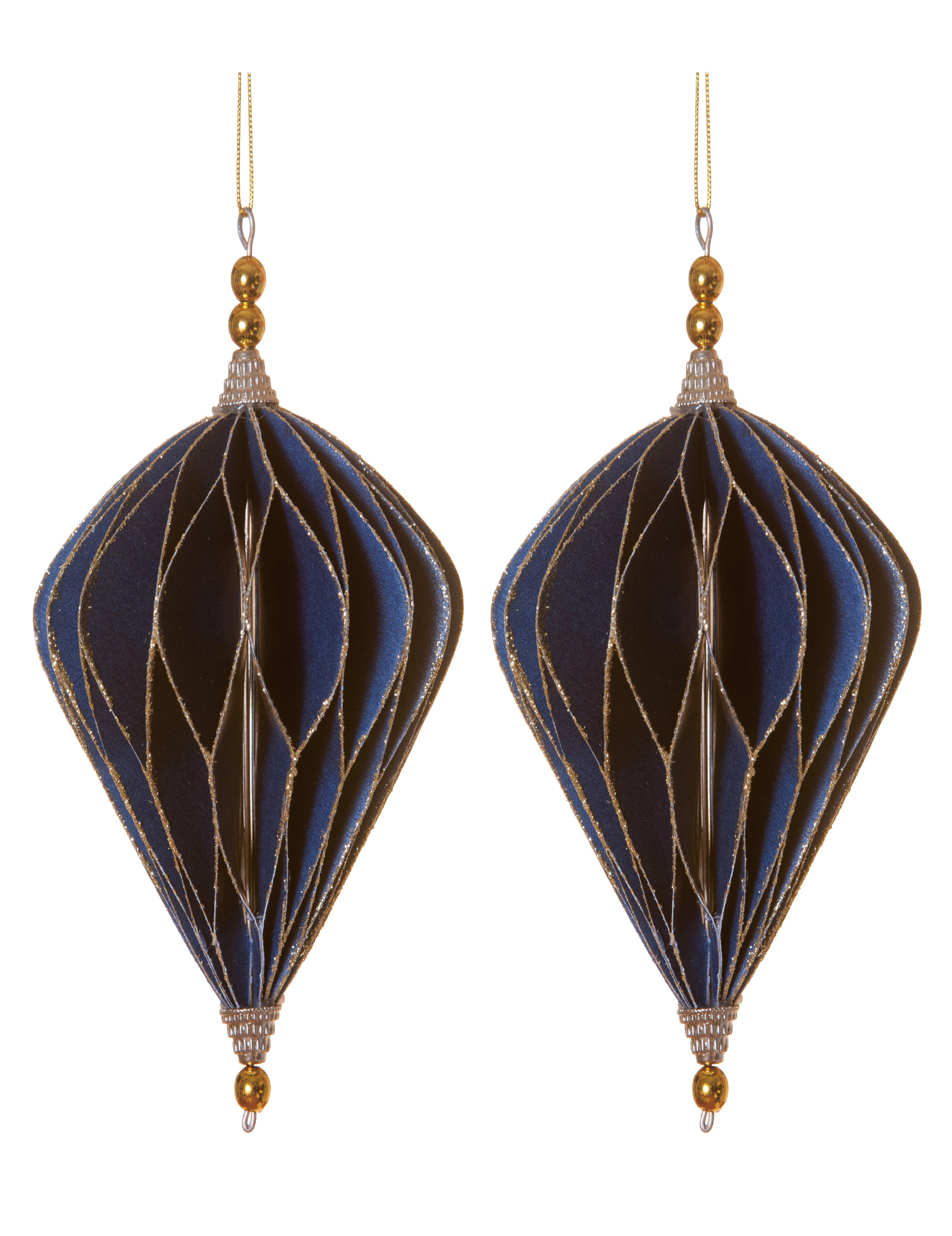 Origami Christbaum-Schmuck Weihnachts-Deko 2 Stück blau-goldfarben 13 cm Origami Christbaum-Schmuck Weihnachts-Deko 2 Stück blau-goldfarben 13 cm von HOGEWONING BV