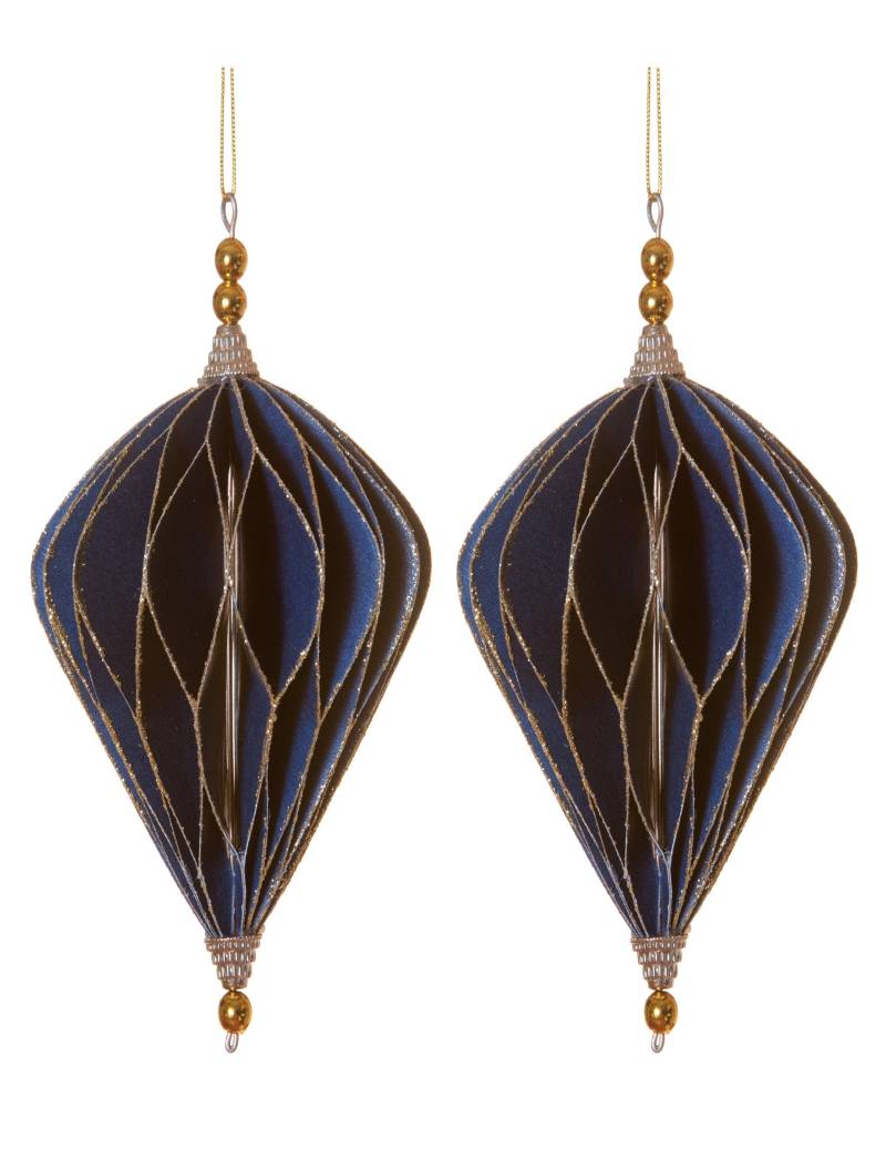 Origami Christbaum-Schmuck Weihnachts-Deko 2 Stück blau-goldfarben 13 cm von HOGEWONING BV