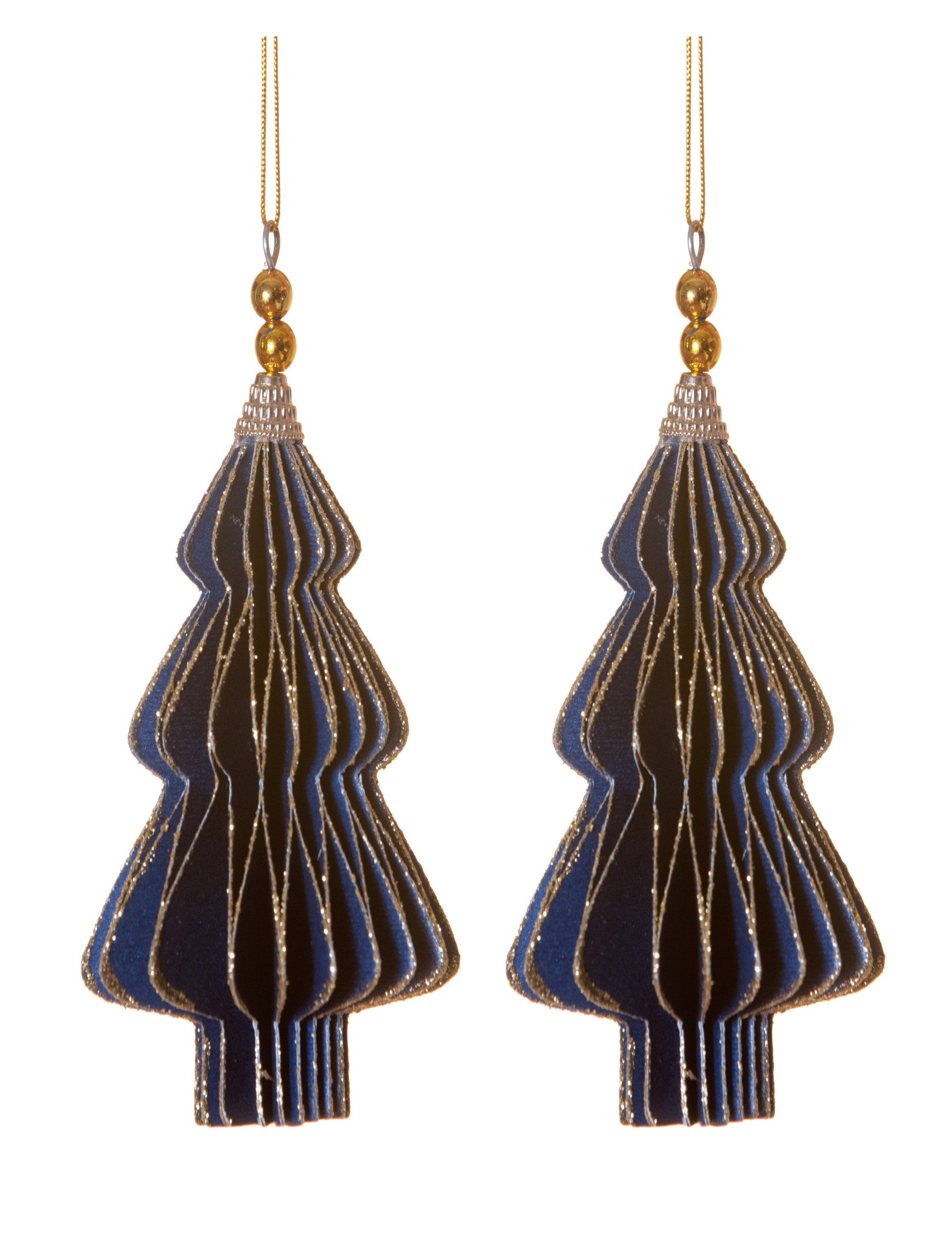 Origami-Tannenbäume Weihnachts-Hängedeko 2 Stück blau-goldfarben 13 cm Origami-Tannenbäume Weihnachts-Hängedeko 2 Stück blau-goldfarben 13 cm von HOGEWONING BV