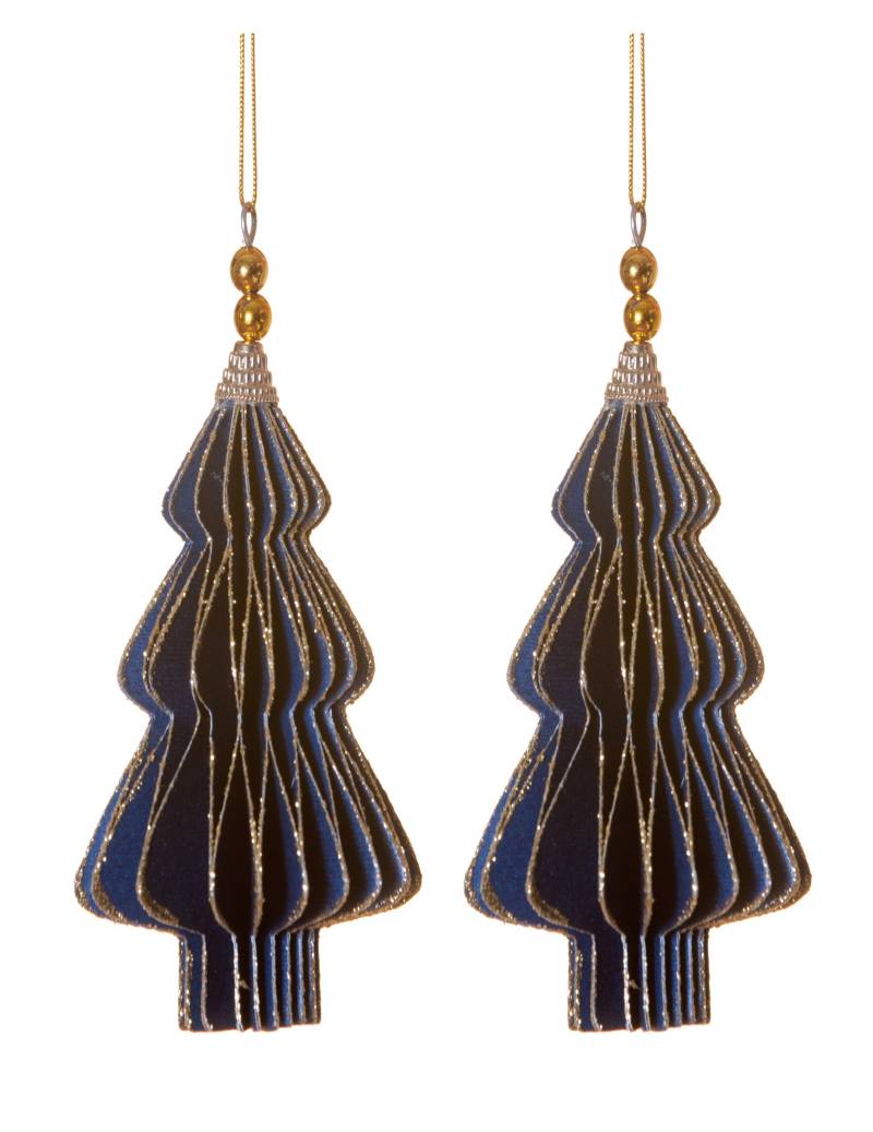 Origami-Tannenbäume Weihnachts-Hängedeko 2 Stück blau-goldfarben 13 cm von HOGEWONING BV