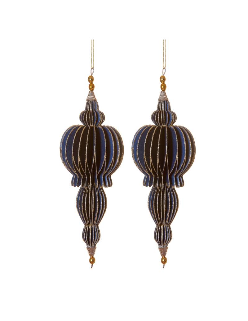 Origami-Weihnachtsbaumschmuck elegant festlich 2 Stück blau-goldfarben 13 cm von HOGEWONING BV