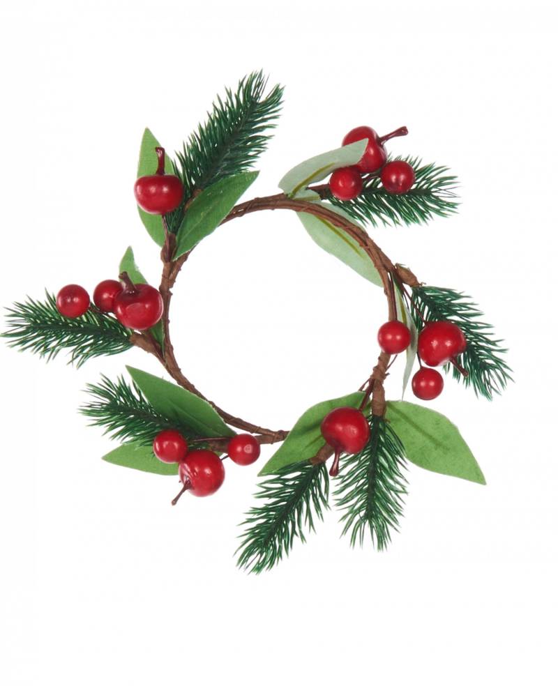 Tannen-Weihnachtskranz mit Beeren Weihnachts-Tischdeko grün-braun-rot 18 cm von HOGEWONING BV