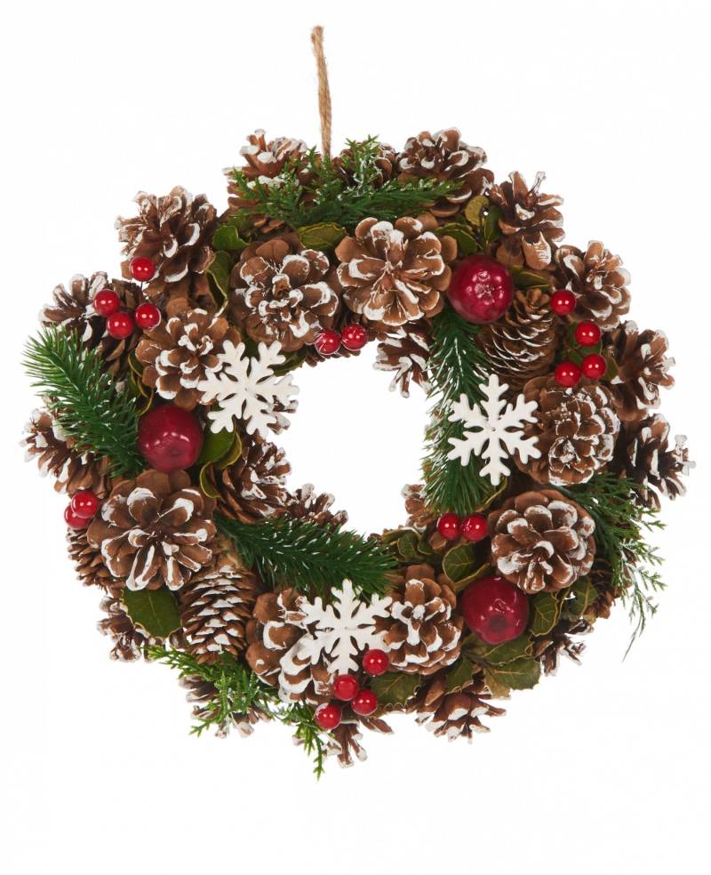 Traditioneller Adventskranz Weihnachts-Tischdeko grün-braun-rot 30 cm von HOGEWONING BV