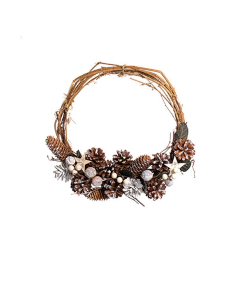 Verschneiter Weihnachtskranz Weihnachts-Hängedeko braun-grün-weiß 30 cm von HOGEWONING BV
