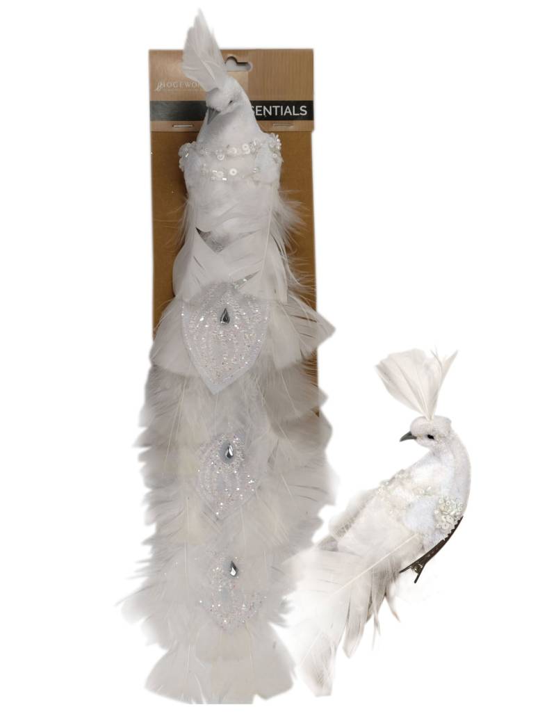 Weißer Vogel mit Clip 36 cm aus Federn Weißer Vogel mit Clip 36 cm aus Federn von HOGEWONING BV