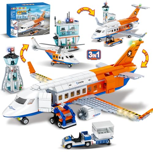 HOGOKIDS City Passagierflug Flugzeug Baukasten - 3 IN 1 Flughafen Hubschrauber Airplane Baustein Spielzeug mit Gepäck LKW Radar Turm Shuttle Bus für Jungen Mädchen Kinder Erwachsene 6 7 8 9+ Jahre alt HOGOKIDS City Passagierflug Flugzeug Baukasten - 3 IN 1 Flughafen Hubschrauber Airplane Baustein Spielzeug mit Gepäck LKW Radar Turm Shuttle Bus für Jungen Mädchen Kinder Erwachsene 6 7 8 9+ Jahre alt von HOGOKIDS