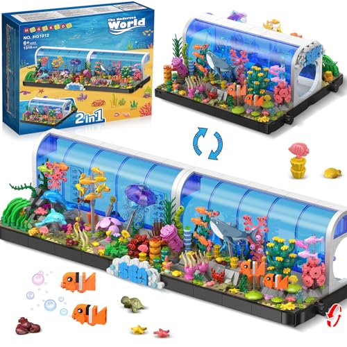HOGOKIDS Aquarium-Bausätze – 2 Arten von Ozeanarium-Bauspielzeug für Kinder Erwachsene, schwenkbares Unterwasser-Aquarium inkl Delfinen Haien Fischen Quallen Konstruktionsgeschenk Jungen Mädchen 6–12 HOGOKIDS Aquarium-Bausätze – 2 Arten von Ozeanarium-Bauspielzeug für Kinder Erwachsene, schwenkbares Unterwasser-Aquarium inkl Delfinen Haien Fischen Quallen Konstruktionsgeschenk Jungen Mädchen 6–12 von HOGOKIDS