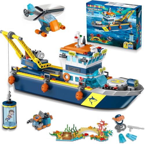HOGOKIDS City Schwimmfähiges Boot Baukasten mit LED Licht - Spaß Arctic Explorer Schiffs Baustein Ozean Exploration mit Hubschrauber U-Boot Geburtstags Geschenk für 6+ Jahre alte Jungen Mädchen Kinder HOGOKIDS City Schwimmfähiges Boot Baukasten mit LED Licht - Spaß Arctic Explorer Schiffs Baustein Ozean Exploration mit Hubschrauber U-Boot Geburtstags Geschenk für 6+ Jahre alte Jungen Mädchen Kinder von HOGOKIDS
