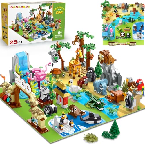 HOGOKIDS Zoo Architektur Baustein Sets – 24 Tier-Partygeschenke für Kinder, Geschenktütenfüller, Weihnachtsstrumpffüller, Geburtstags Ostergeschenke für Kinder, Jungen Mädchen von HOGOKIDS