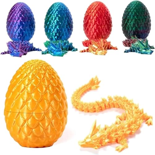 Drachenei, Dracheneier mit Drachen im Inneren, 3D Gedrucktes Drachenei Zappelspielzeug, Drachen-Ostereier, Dragon Egg, Bewegliche Gelenke Drache Mit Ei, Mysteriöse Dracheneier (Gold) von HOIDOKLY