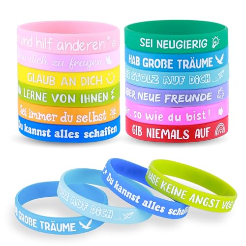 HOKYYCC 24 Stück Deutschland Motivationsarmbänder Kinder, 18cm Silikon Armband Kinder, kleine geschenke für kinder, Abschiedsgeschenk Schüler Grundschule von HOKYYCC