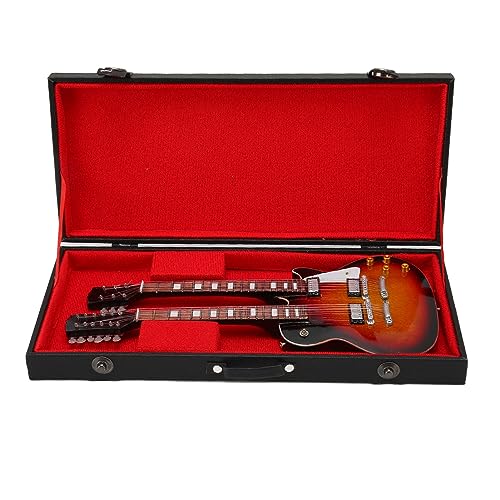 HOKZYHOUSE 10 Zoll Miniatur-E-Gitarre Modelldekoration, Doppelhals-Gitarre, Musikinstrumenten-Nachbildung mit Koffer von HOKZYHOUSE
