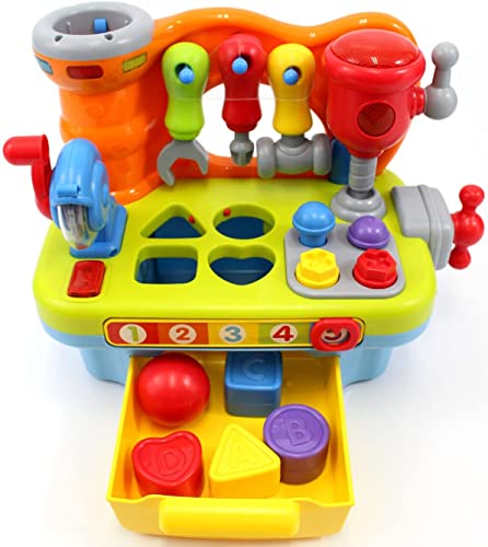 Werkbank Kinder Spielzeug ab 1 Jahr Junge, Geschenk Kinderspielzeug Baby Werkzeugbank 12 18 24 Monate 2 3 Jahre Mit Formsortierer Musik Licht & Soundeffekten von HOLA