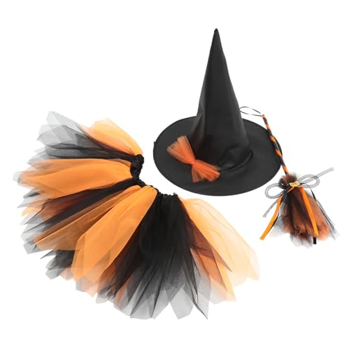 HOLIDYOYO 1 Satz Kostümset für Halloween Hexenkostüm mit Hut Kleid und Besen für Cosplay Party und Bühnenaufführungen Teiliges Set für Dekoration von HOLIDYOYO