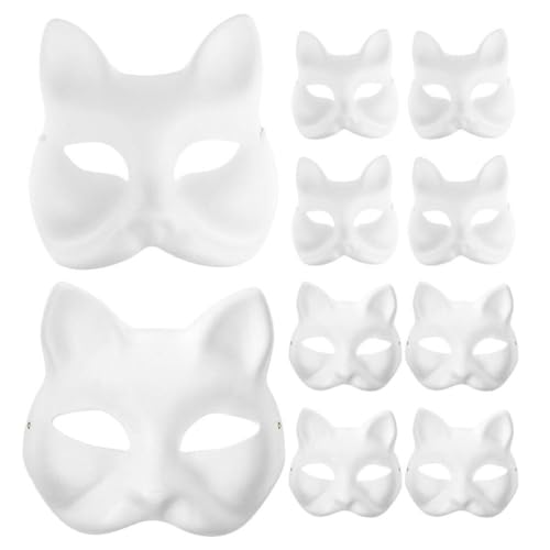 HOLIDYOYO 10 Stück Katzenmaske Therian-Masken Weiße Katzenmasken Fuchsmasken Blanko Diy-Tier Unbemalt Bastelmasken Halbes Gesicht Tier-Anziehmaske Für Maskerade Cosplay-Party von HOLIDYOYO