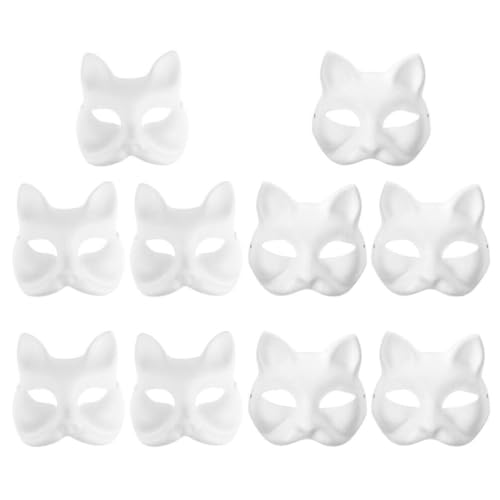 HOLIDYOYO 10 Stück Pappmaché-Kunstmasken Zum Selbermachen Blanko Katze Fuchs Halb Unbemalte Tiermasken Weiße Maskerade-Masken Für Kinder Zum Dekorieren Von Bastel-Partygeschenken von HOLIDYOYO