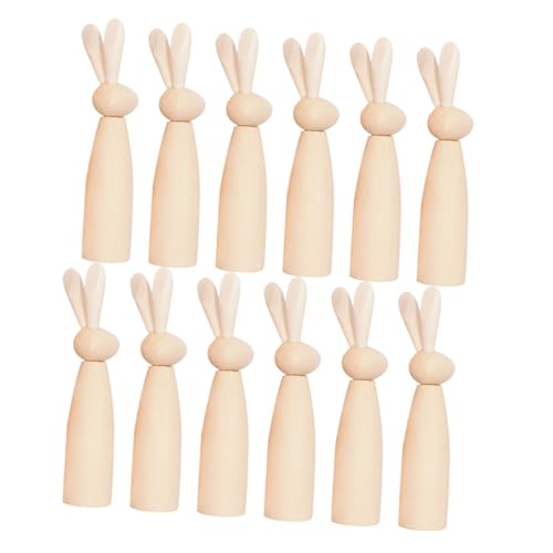 HOLIDYOYO 12 Stück Teiliges Set Unbemalte Holzhasen Figuren Naturbelassene Holzpuppen für DIY Bemalung Kreatives Bastelprojekt Vielseitige Osterdeko und Sammelfiguren von HOLIDYOYO