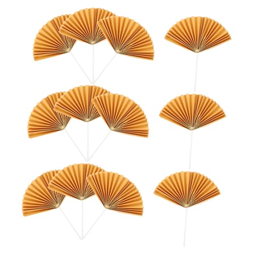 HOLIDYOYO 16 Stück Teiliges Papierfächer Cake Topper Dekorative Faltbare Tortendeko für Geburtstagstorten Festliche Cupcake Inserts Goldfarbene Traditionelle Fächer Party und von HOLIDYOYO