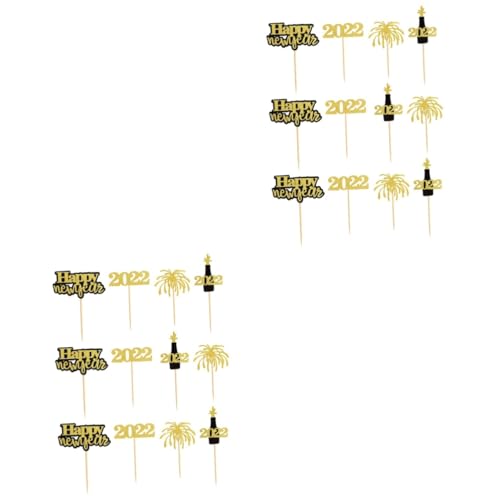 HOLIDYOYO 2 Sätze Neujahrskarteninsertion Merksam Happy New Year Topper Torteneinlegedekore Frohes Neues Jahr Tortenaufleger Essbar Partytopper Schmücken Dessert-topper Holz 12 Stücke * 2 von HOLIDYOYO