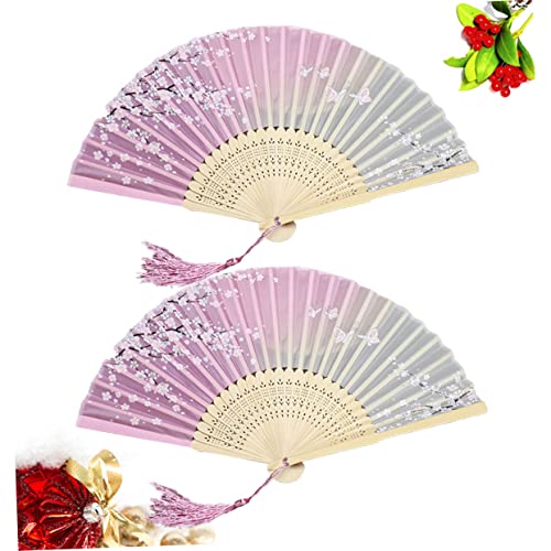HOLIDYOYO 2 Stück Antiker Faltbarer Chinesischer Tanzfächer Leichter Faltbarer Handfächer Rosa Dekorativer Accessoire Fächer für Familie Freunde Party und Fotoshootings von HOLIDYOYO