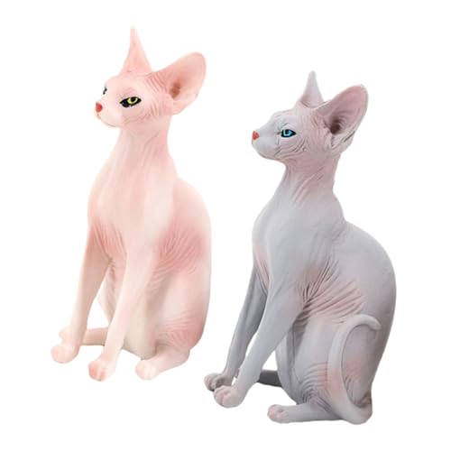 HOLIDYOYO 2 Stück Realistische Sphynx Katzenfiguren aus Langlebigem PVC Detailgetreue Haarlose Katzenmodelle als Niedliche Dekoration für Schreibtisch Wohnzimmer und Katzenliebhaber von HOLIDYOYO