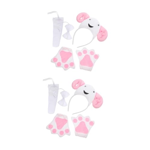 HOLIDYOYO 2St Schaf Stirnband schaf ohren Schaf Kopfbedeckung Tierische Kopfbedeckung Halloween Zubehör Plüsch Tiermaske Weihnachts-Cosplay-Zubehör Schaf-Stirnband und Handschuhe Stoff von HOLIDYOYO