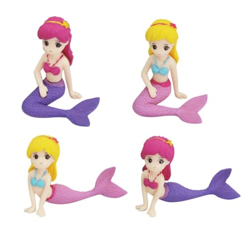 HOLIDYOYO 4 Miniatur-Meerjungfrauen-Figuren Meerjungfrau-Puppen-Kuchenaufsätze Meerjungfrau-Figuren-Sammlung Spielset Geburtstagskuchen-Dekoration (Verschiedene Muster) von HOLIDYOYO