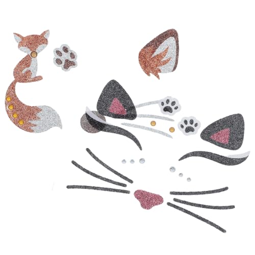 HOLIDYOYO 4 Stück Glitzernde Tiergesicht Aufkleber Katzen und Fuchsmotive Selbstklebend Hautfreundlich für DIY Party Make Up Karneval Halloween Geburtstagsfeiern und Festliche Anlässe von HOLIDYOYO