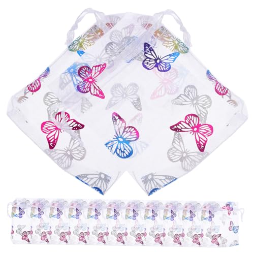 HOLIDYOYO 50 Stück Goldgenähte Schmetterlings Netzbeutel Aus Organza Mit Kordelzug Geschenktüten Füller Paketbeutel Geschenktüten Kleine Weiße Geschenktüten Netz Schmuckbeutel von HOLIDYOYO