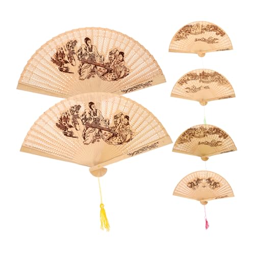 HOLIDYOYO 6 Stück Teiliges Handfächer aus Chinesischem Duftholz Handlich Vintage Stil für Tanzaufführungen Hochzeit und Sommerkühlung Dekorativ und Praktisch Tragbar für Innen und von HOLIDYOYO
