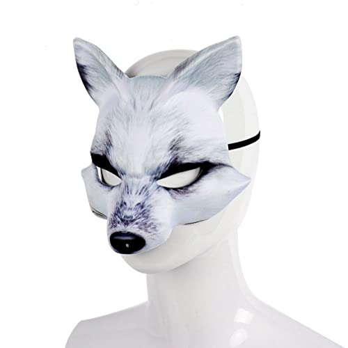 HOLIDYOYO Fuchsmasken Halbgesichtsmaskerademasken Cosplay Tiergesichtsmasken Ohrmasken Realistische Eva-Partymasken Für Cosplay-Kostümzubehör Weiß von HOLIDYOYO