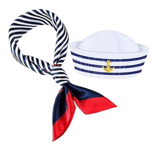 HOLIDYOYO Gestreiftes Kapitänsmützen Matrosenschal set Kopfumfang Nautisches Kostüm für Erwachsene für Seemannspartys und Meeres Verkleidungen von HOLIDYOYO