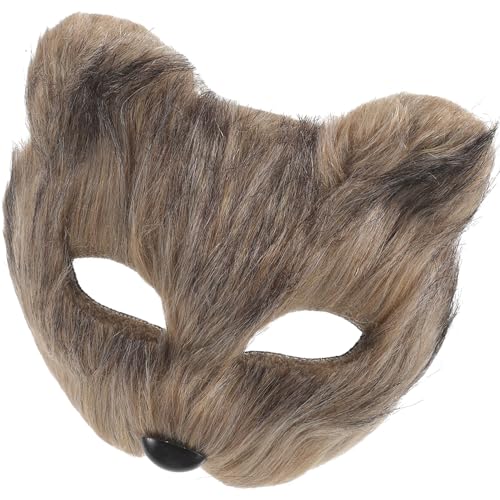 HOLIDYOYO Halbe Fuchsmaske Tier-Plüsch-Halbmaske Cosplay Tiermaske Kostümmaske Für Halloween Karneval Maskerade Kostüm-Requisiten (Grau) von HOLIDYOYO